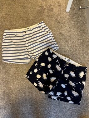 Old Navy Navy Crane Print & Blue-White Stripe Women’s Shorts - Pack of 2